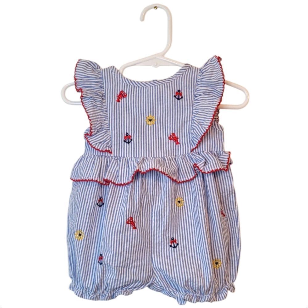 Good Lad Nautical Light Blue Seersucker Romper With Lobsters Size 6 Months